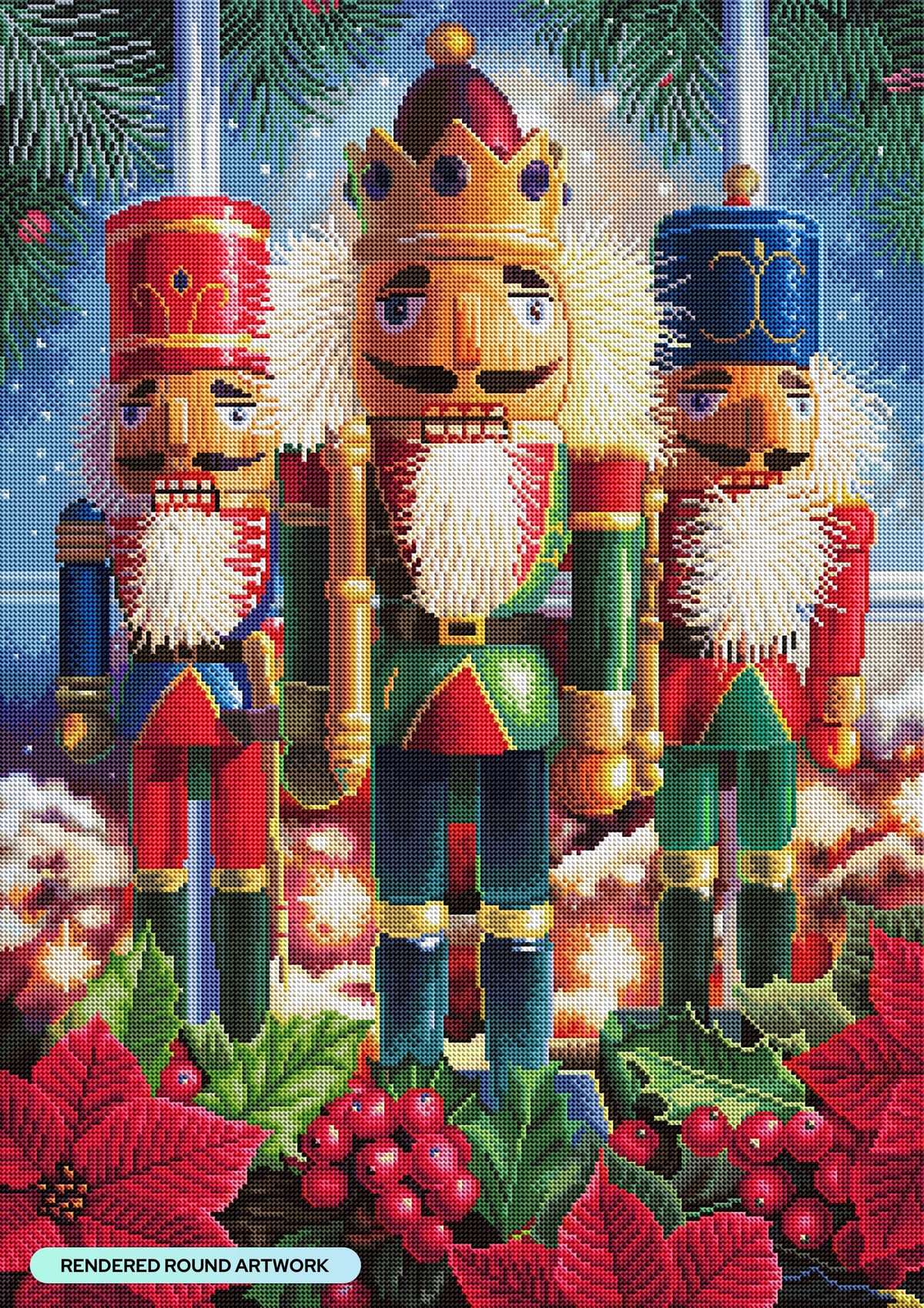 Diamond Painting Three Nutcrackers 22" x 31" (55.6cm x 78.7cm) / Round with 93 Colors including 1 AB and 3 Fairy Dust Diamonds / 57,772