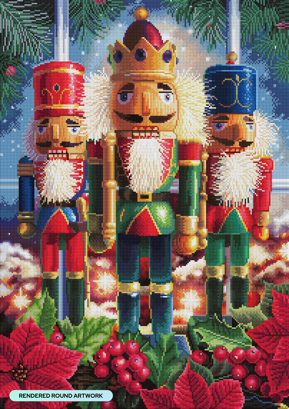 Diamond Painting Three Nutcrackers 22" x 31" (55.6cm x 78.7cm) / Round with 93 Colors including 1 AB and 3 Fairy Dust Diamonds / 57,772