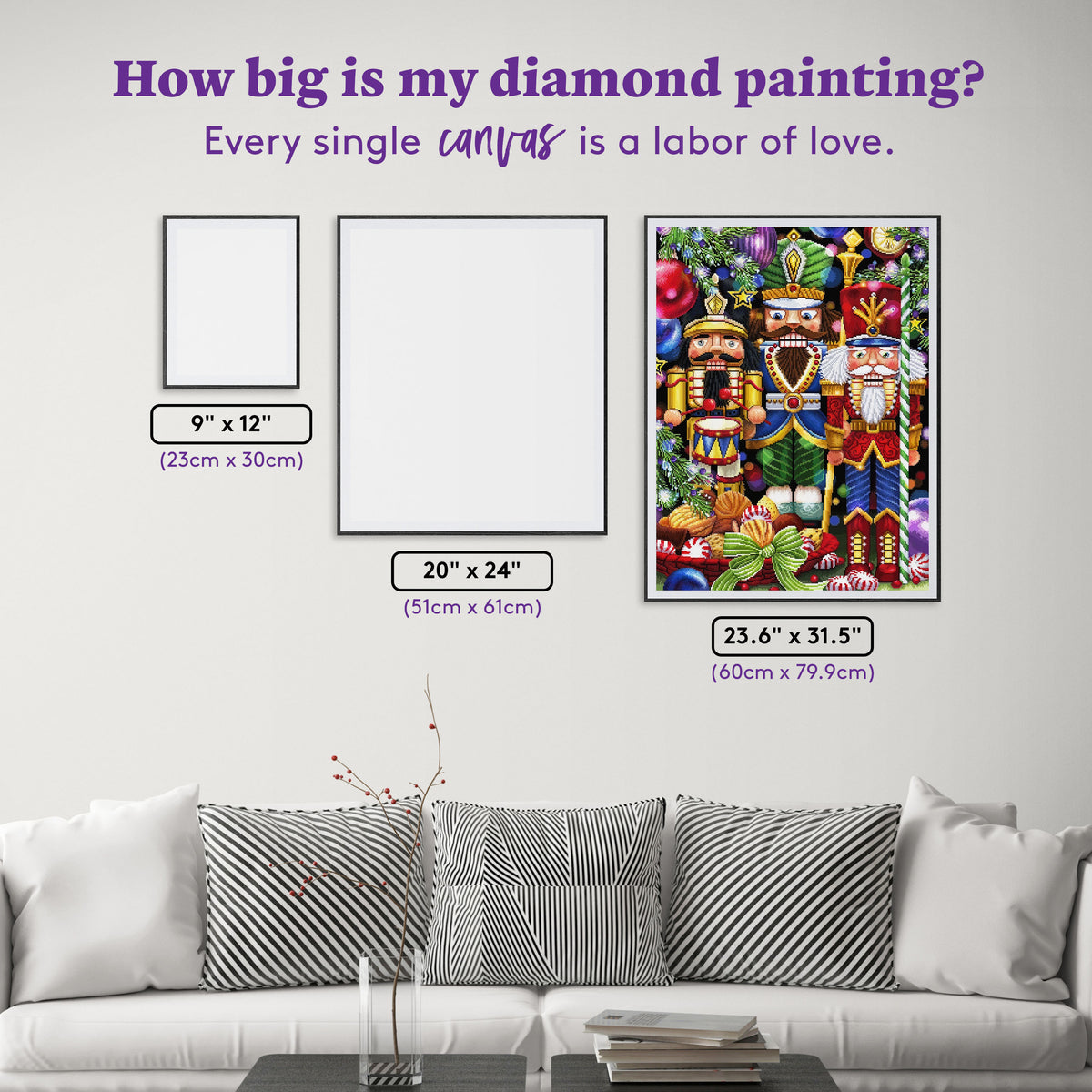 Diamond Painting Three Nutcrackers 23.6" x 31.5" (60cm x 79.9cm) / Square with 61 Colors including 2 ABs and 5 Fairy Dust Diamonds / 77,361