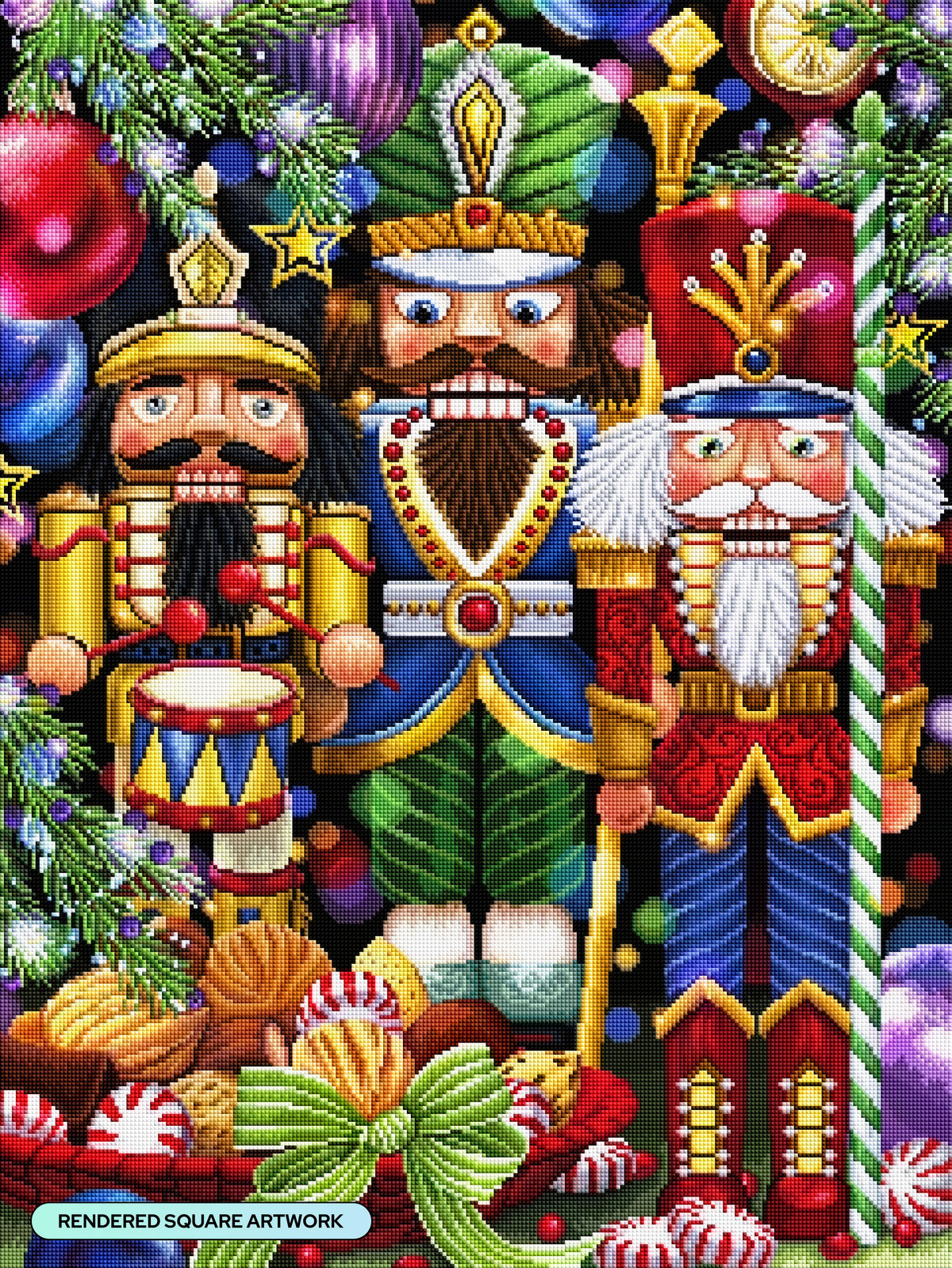 Diamond Painting Three Nutcrackers 23.6" x 31.5" (60cm x 79.9cm) / Square with 61 Colors including 2 ABs and 5 Fairy Dust Diamonds / 77,361