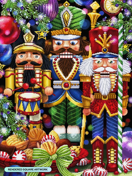 Diamond Painting Three Nutcrackers 23.6" x 31.5" (60cm x 79.9cm) / Square with 61 Colors including 2 ABs and 5 Fairy Dust Diamonds / 77,361