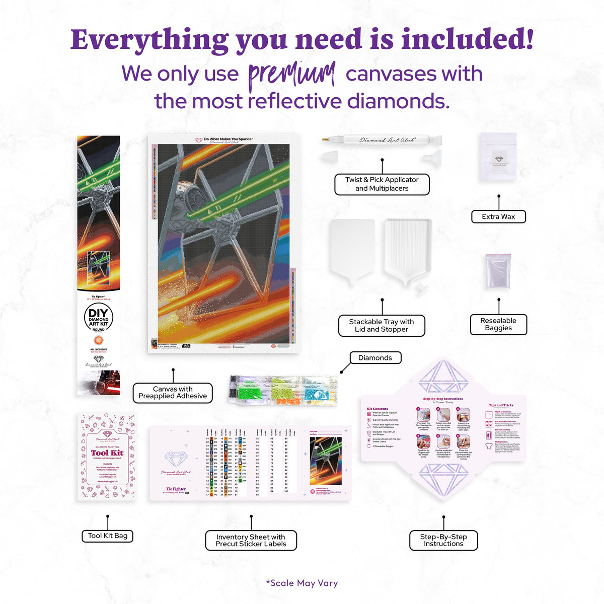 Diamond Painting Tie Fighter 22" x 33" (55.6cm x 83.7cm) / Round with 47 Colors including 1 AB and 4 Fairy Dust Diamonds / 61,408