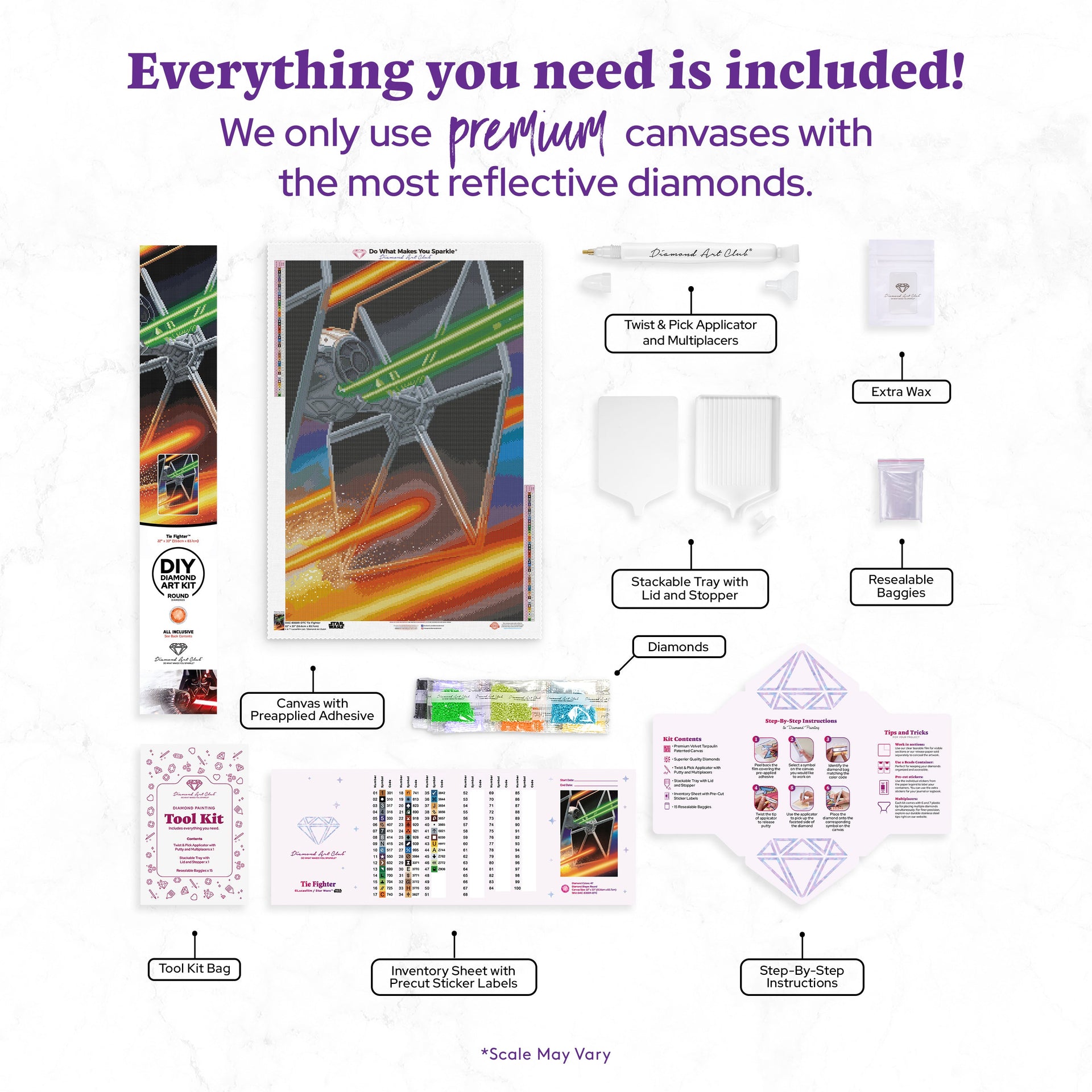 Diamond Painting Tie Fighter 22" x 33" (55.6cm x 83.7cm) / Round with 47 Colors including 1 AB and 4 Fairy Dust Diamonds / 61,408