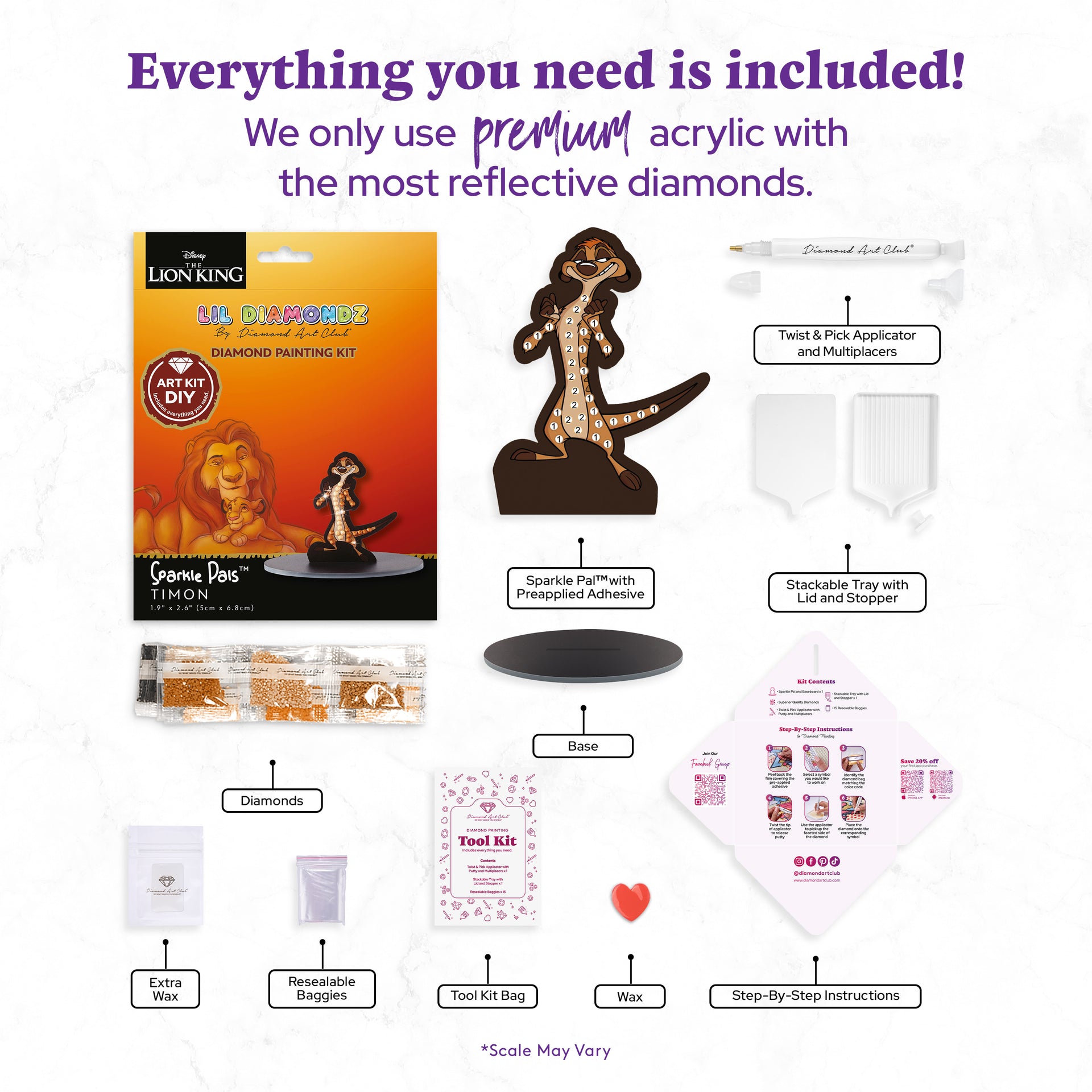 Diamond Painting Timon - Sparkle Pals™ 1.9" x 2.6" (5cm x 6.8cm) / Round with 2 Colors including 2 Fairy Dust Diamonds / 40