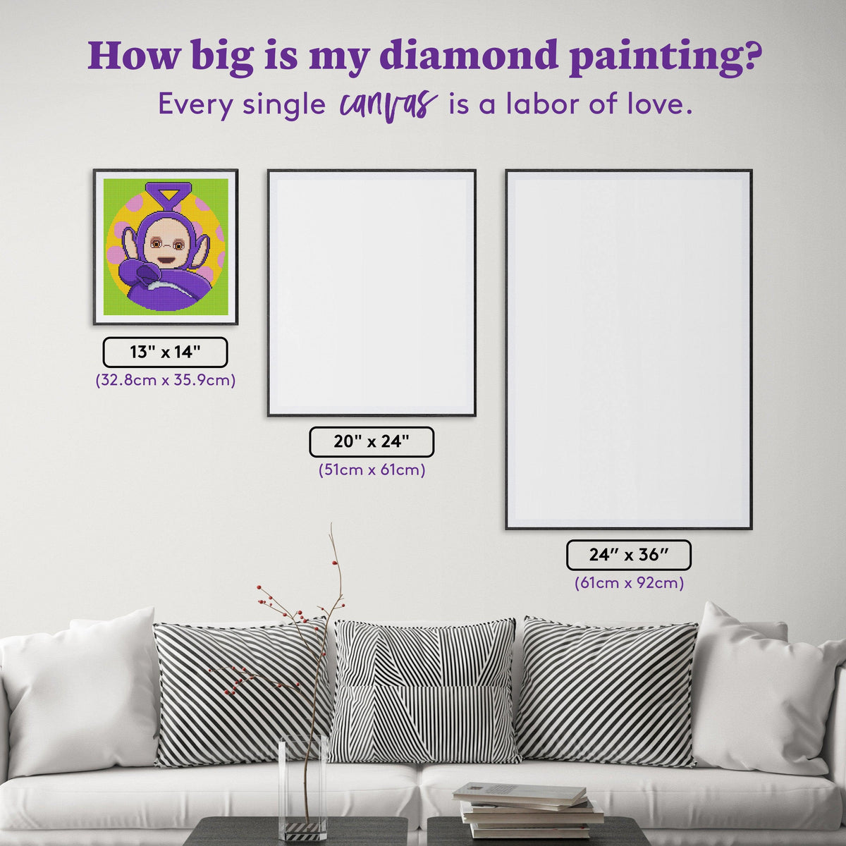 Diamond Painting Tinky Winky 13" x 14" (32.8cm x 35.9cm) / Round with 16 Colors including 1 AB Diamonds and 1 Electro Diamonds and 1 Fairy Dust Diamonds / 14,976