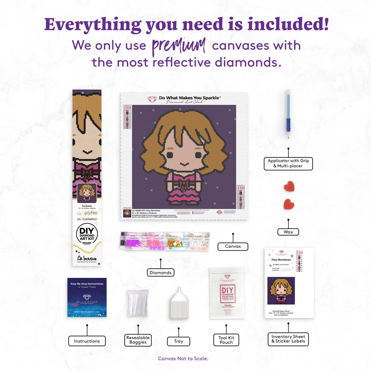 Diamond Painting Tiny Hermione 13" x 13" (32.8cm x 32.8cm) / Round With 9 Colors including 1 AB and 1 Fairy Dust Diamonds / 13,689
