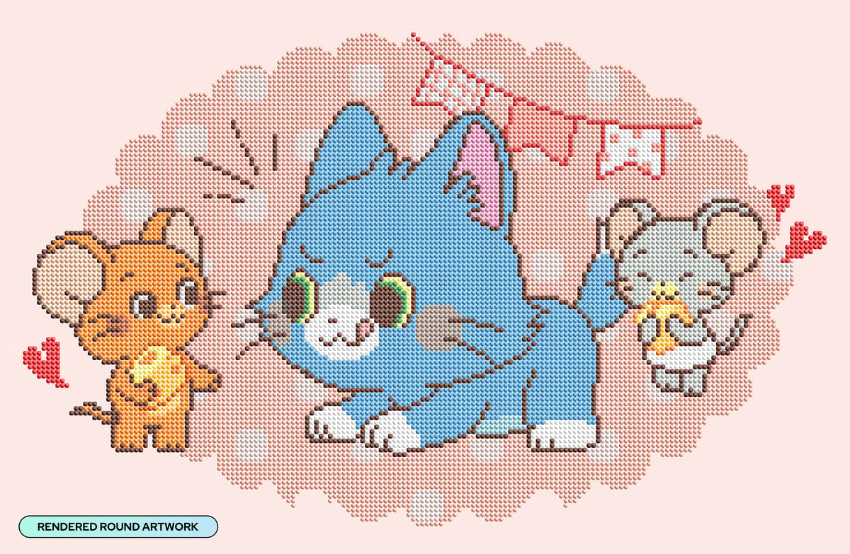 Diamond Painting Tom, Jerry, and Nibbles 20" x 13" (50.6cm x 33cm) / Round With 18 Colors Including 4 Fairy Dust Diamonds / 13,105