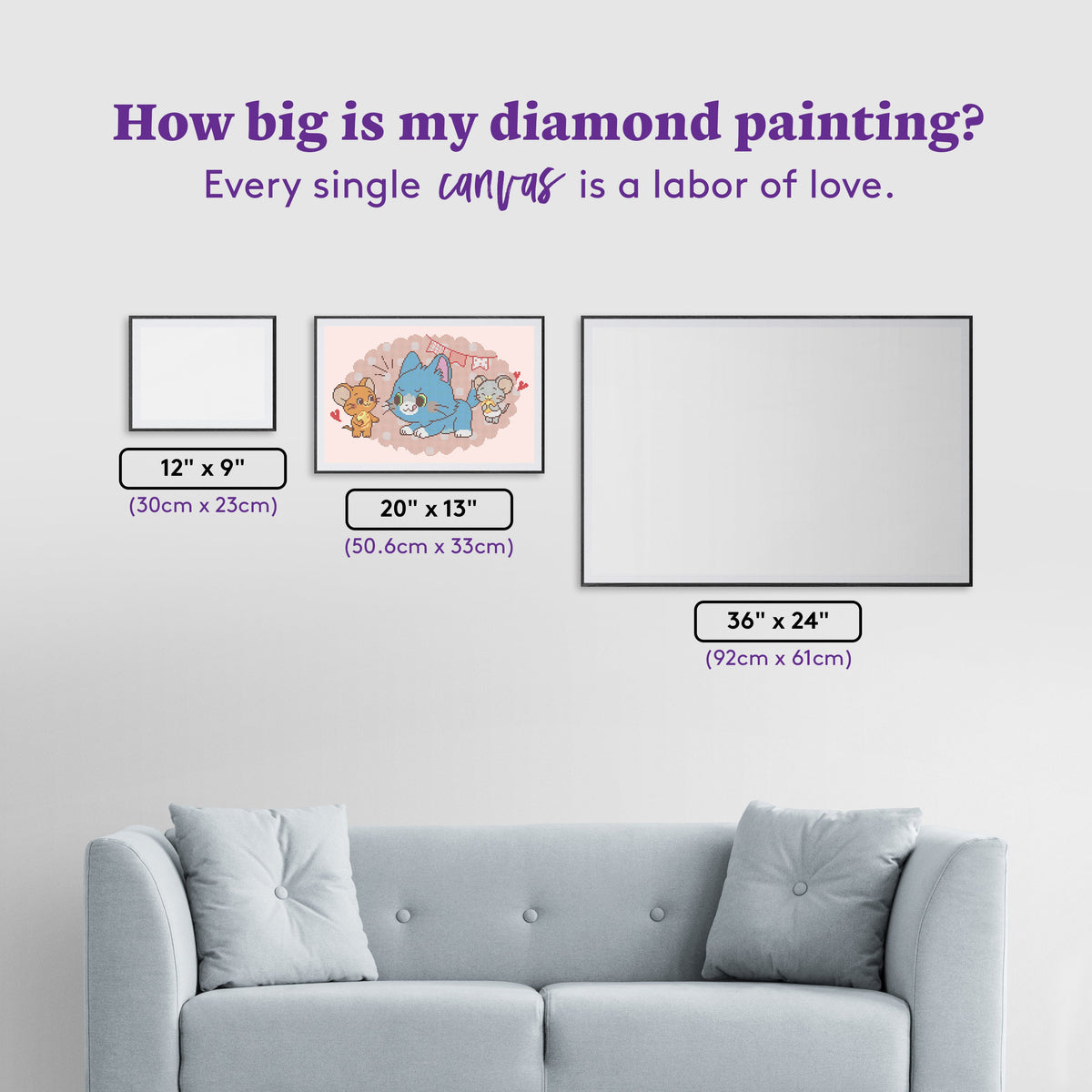 Diamond Painting Tom, Jerry, and Nibbles 20" x 13" (50.6cm x 33cm) / Round With 18 Colors Including 4 Fairy Dust Diamonds / 13,105