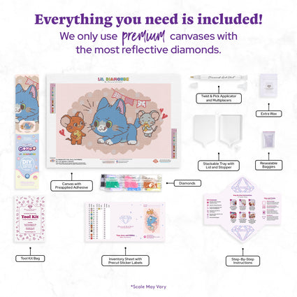 Diamond Painting Tom, Jerry, and Nibbles 20" x 13" (50.6cm x 33cm) / Round With 18 Colors Including 4 Fairy Dust Diamonds / 13,105