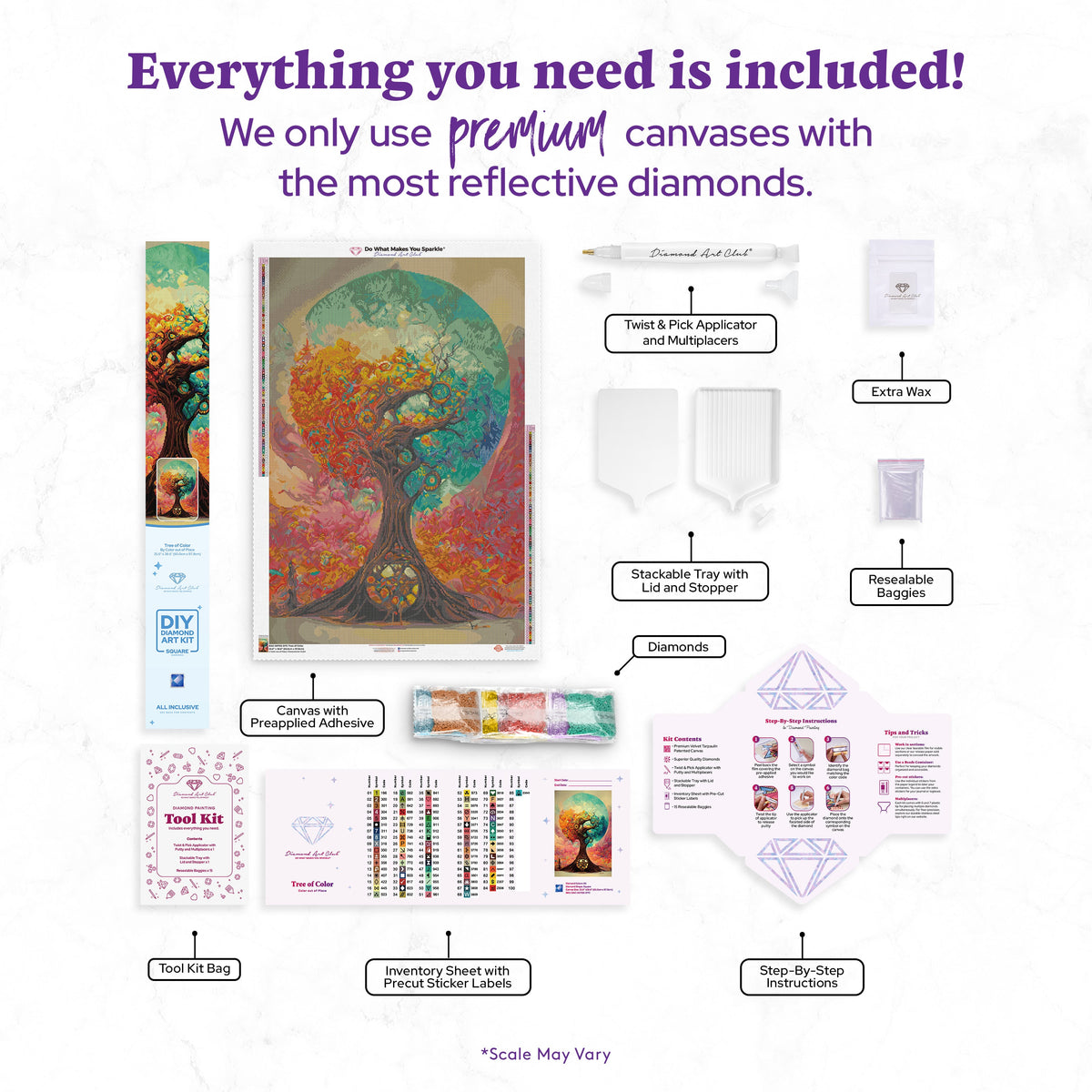 Diamond Painting Tree of Color 25.6" x 38.6" (65cm x 97.8cm) / Square with 85 Colors including 2 ABs and 3 Fairy Dust Diamonds / 102,573
