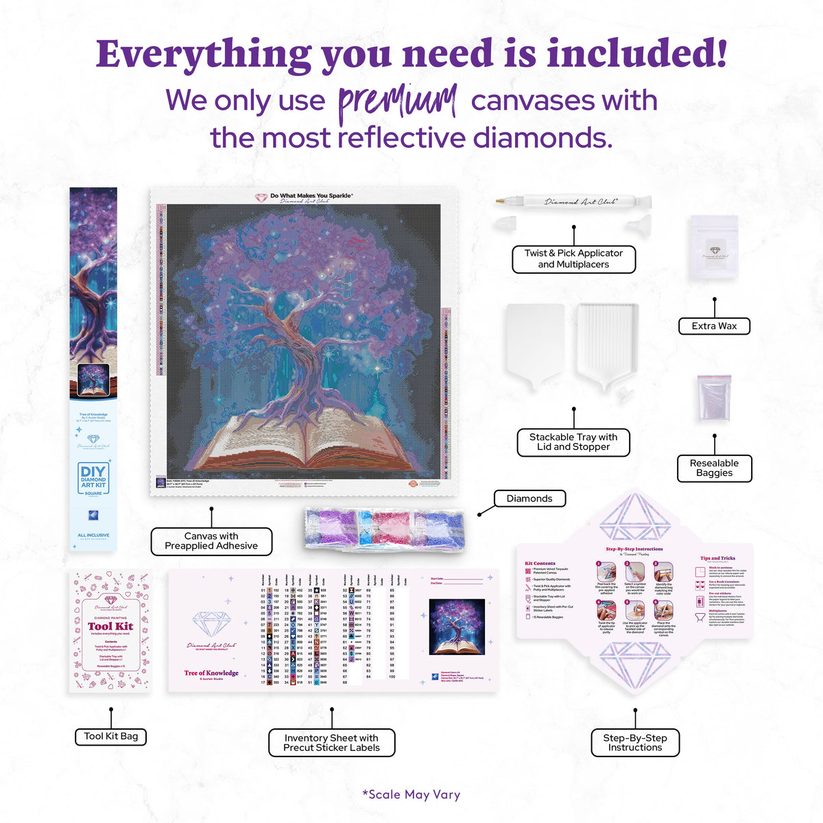 Diamond Painting Tree of Knowledge 26.7" x 26.7" (67.7cm x 67.7cm) / Square with 64 Colors including 3 ABs and 3 Fairy Dust Diamonds / 73,984