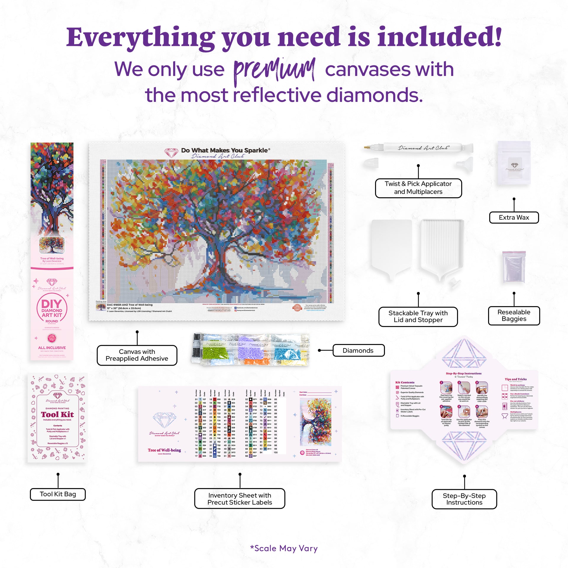 Diamond Painting Tree of Well-being 13" x 20" (50.6cm x 33cm) / Round with 83 Colors including 4 ABs and 2 Fairy Dust Diamonds / 22,080