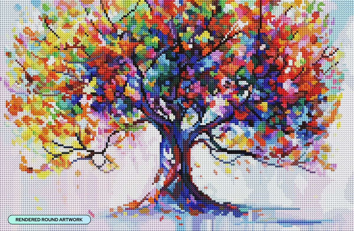 Diamond Painting Tree of Well-being 13" x 20" (50.6cm x 33cm) / Round with 83 Colors including 4 ABs and 2 Fairy Dust Diamonds / 22,080