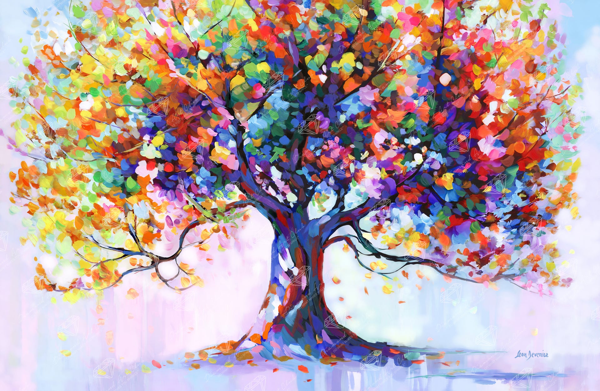 Diamond Painting Tree of Well-being 13" x 20" (50.6cm x 33cm) / Round with 83 Colors including 4 ABs and 2 Fairy Dust Diamonds / 22,080