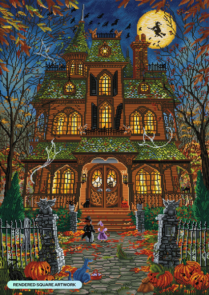 Diamond Painting Trick or Treat House 25.6" x 36.2" (65cm x 92cm) / Square with 57 Colors including 4 ABs and 1 Glow in the Dark Diamonds / 96,309