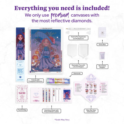 Diamond Painting Trick or Treat Wilhelmina 22" x 31" (55.8cm x 78.7cm) / Square with 60 Colors including 2 ABs and 1 Frosted Diamond and 3 Fairy Dust Diamonds / 70,784