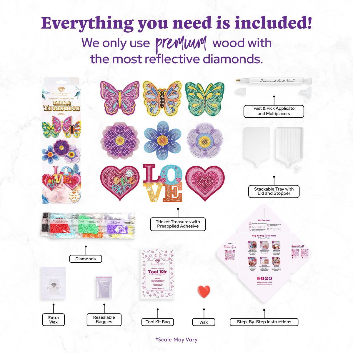 Diamond Painting Trinket Treasures - Spring 3.9" x 3.9" (10cm x 10cm) / 45 colors including 5 ABs and 29 Fairy Dust Diamonds / 3,680