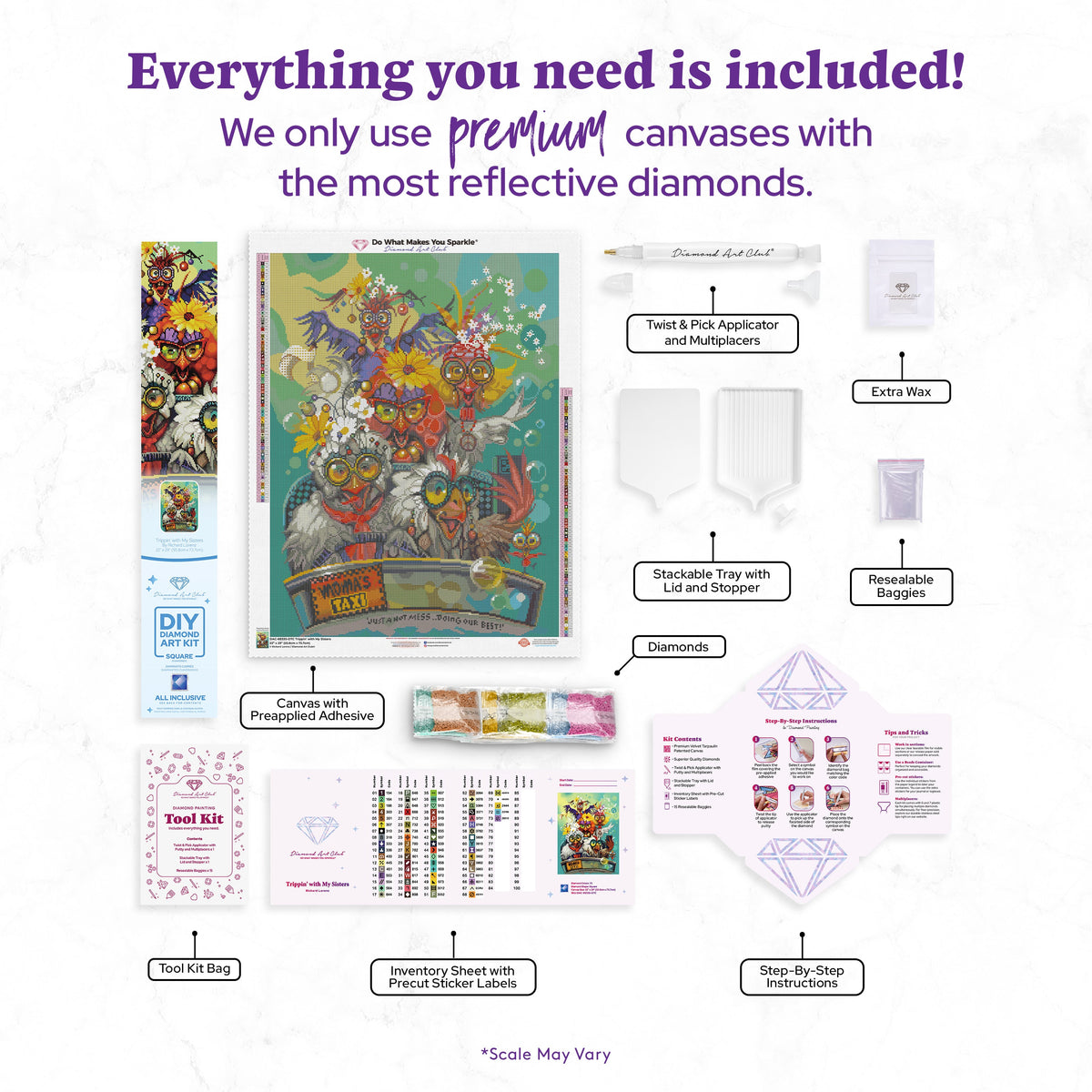 Diamond Painting Trippin' with My Sisters 22" x 29" (55.8cm x 73.7cm) / Square with 73 Colors including 3 ABs and 3 Fairy Dust Diamonds / 66,304