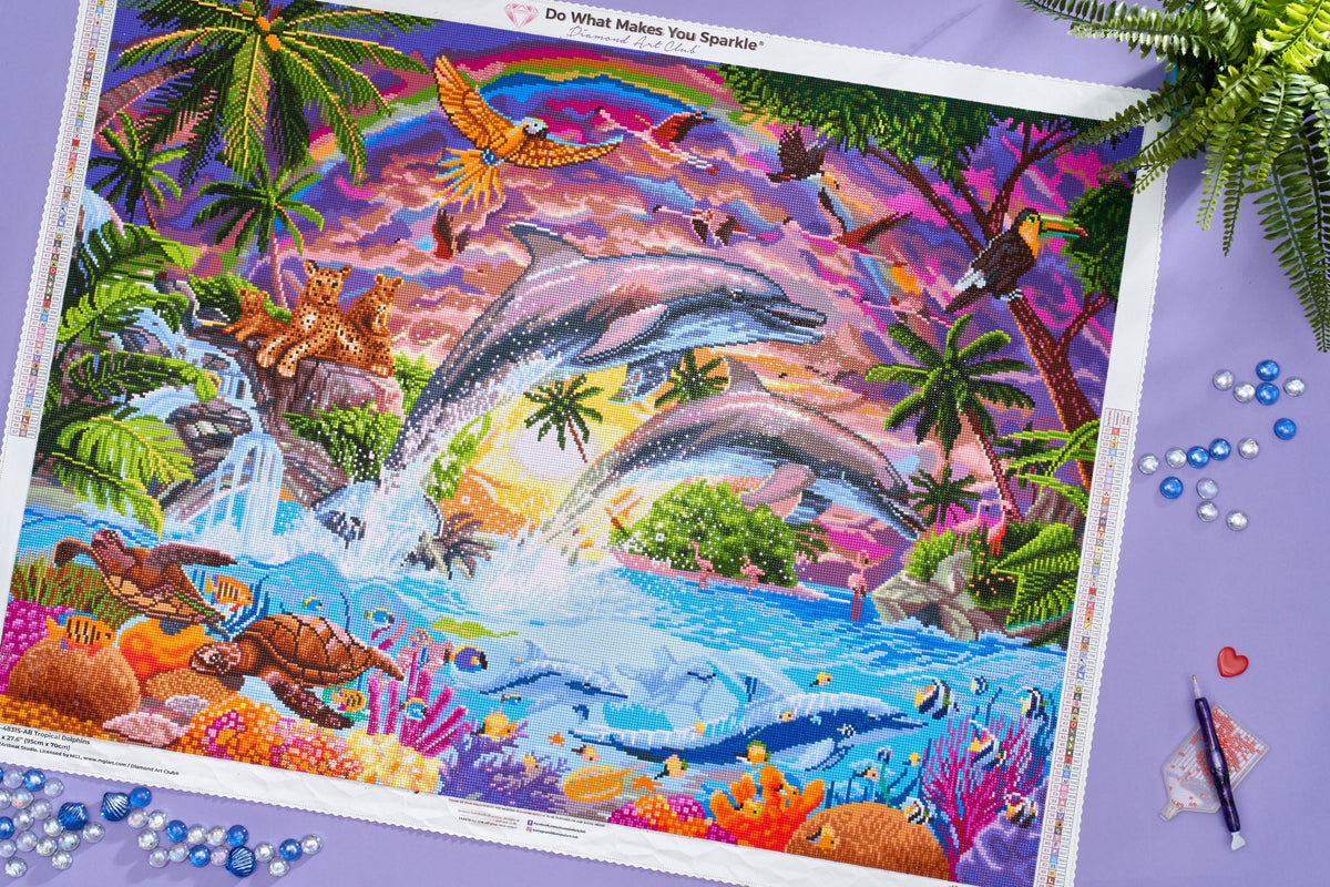Diamond Painting Tropical Dolphins 37.4" x 27.6" (95cm x 70cm) / Square With 67 Colors Including 5 ABs / 107,061