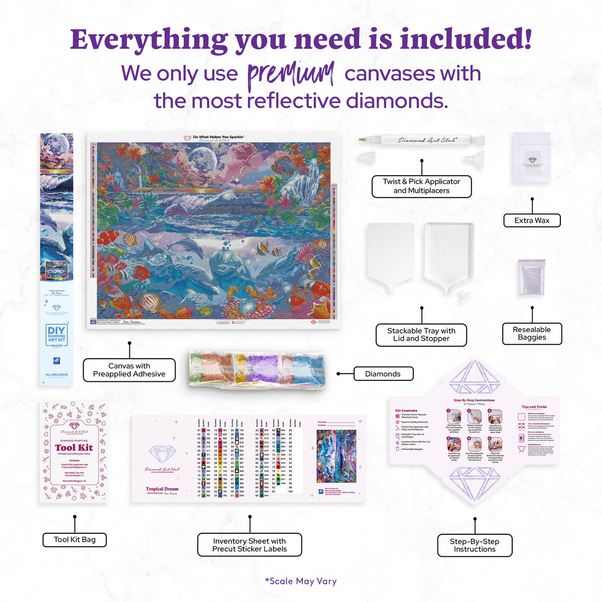 Diamond Painting Tropical Dream 36.6" x 27.6" (92.8cm x 69.9cm) / Square with 82 Colors including 3 ABs and 3 Fairy Dust Diamonds / 104,813