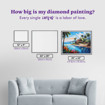 Diamond Painting Tropical Island Hut 29" x 22" (73.4cm x 55.8cm) / Square with 57 Colors including 2 ABs and 2 Fairy Dust Diamonds / 66,080