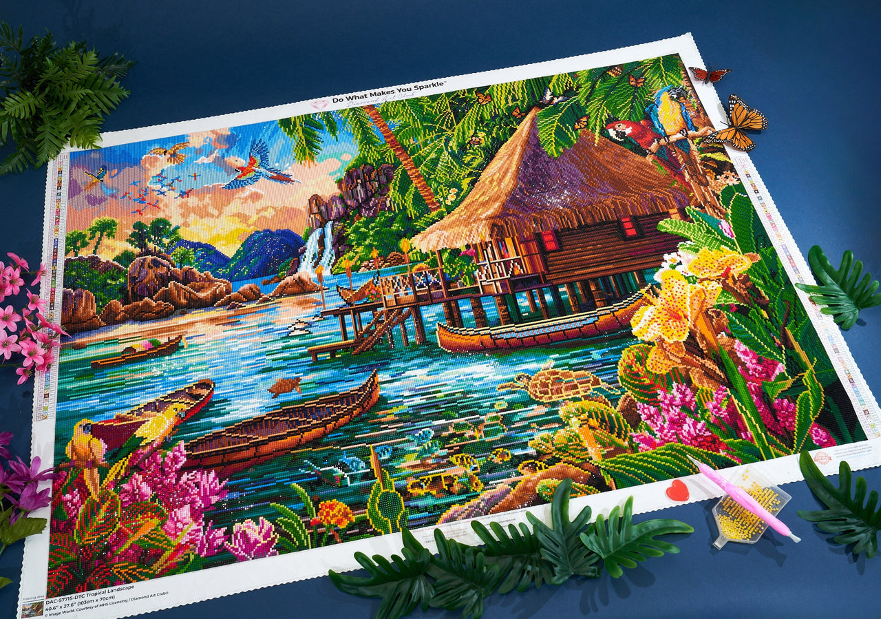 Diamond Painting Tropical Landscape 40.6" x 27.6" (103cm x 70cm) / Square with 71 Colors including 3 ABs and 3 Fairy Dust Diamonds / 116,053