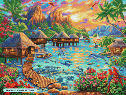 Diamond Painting Tropical Oasis 36.6" x 27.6" (93cm x 70cm) / Square With 65 Colors Including 4 ABs and 2 Fairy Dust Diamonds / 104,813