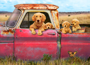 Diamond Painting Truck and Goldens 37.8" x 27.6" (96cm x 70cm) / Square with 75 Colors including 1 AB and 4 Fairy Dust Diamonds / 108,185