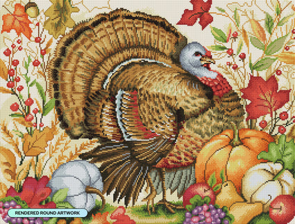 Diamond Painting Turkey & Pumpkins 29" x 22" (73.7cm x 55.8cm) / Round With 59 Colors Including 3 ABs and 2 Fairy Dust Diamonds / 52,337