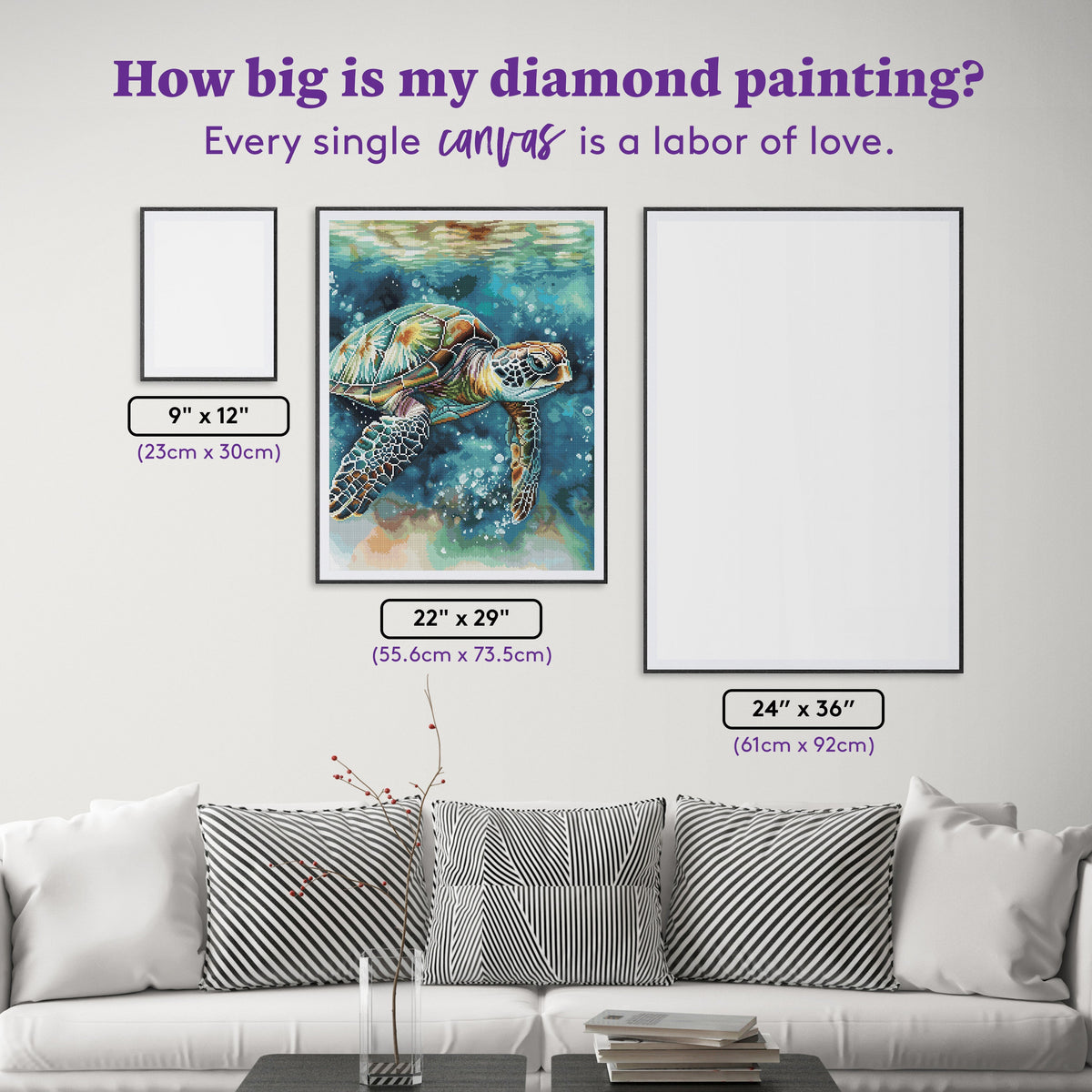 Diamond Painting Turtle 22" x 29" (55.6cm x 73.5cm) / Round with 58 Colors including 2 ABs and 2 Fairy Dust Diamonds / 53,934