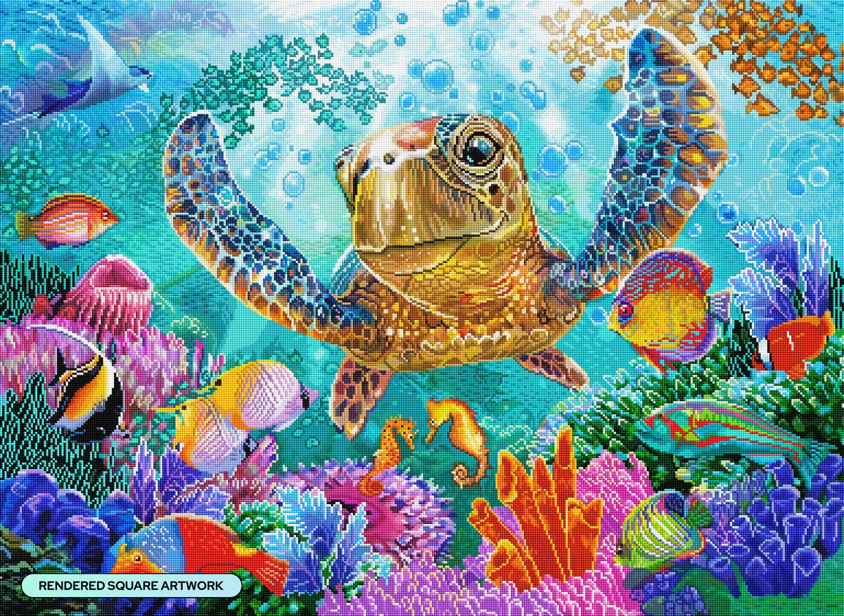 Diamond Painting Turtle Flight 37.8" x 27.6" (95.8cm x 69.9cm) / Square with 92 Colors including 2 ABs and 7 Fairy Dust Diamonds / 108,185