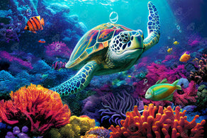Diamond Painting Turtle Voyage 41.3" x 27.6" (105cm x 70cm) / Square with 63 Colors including 3 ABs and 2 Fairy Dust Diamonds / 118,301