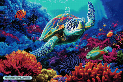 Diamond Painting Turtle Voyage 41.3" x 27.6" (105cm x 70cm) / Square with 63 Colors including 3 ABs and 2 Fairy Dust Diamonds / 118,301