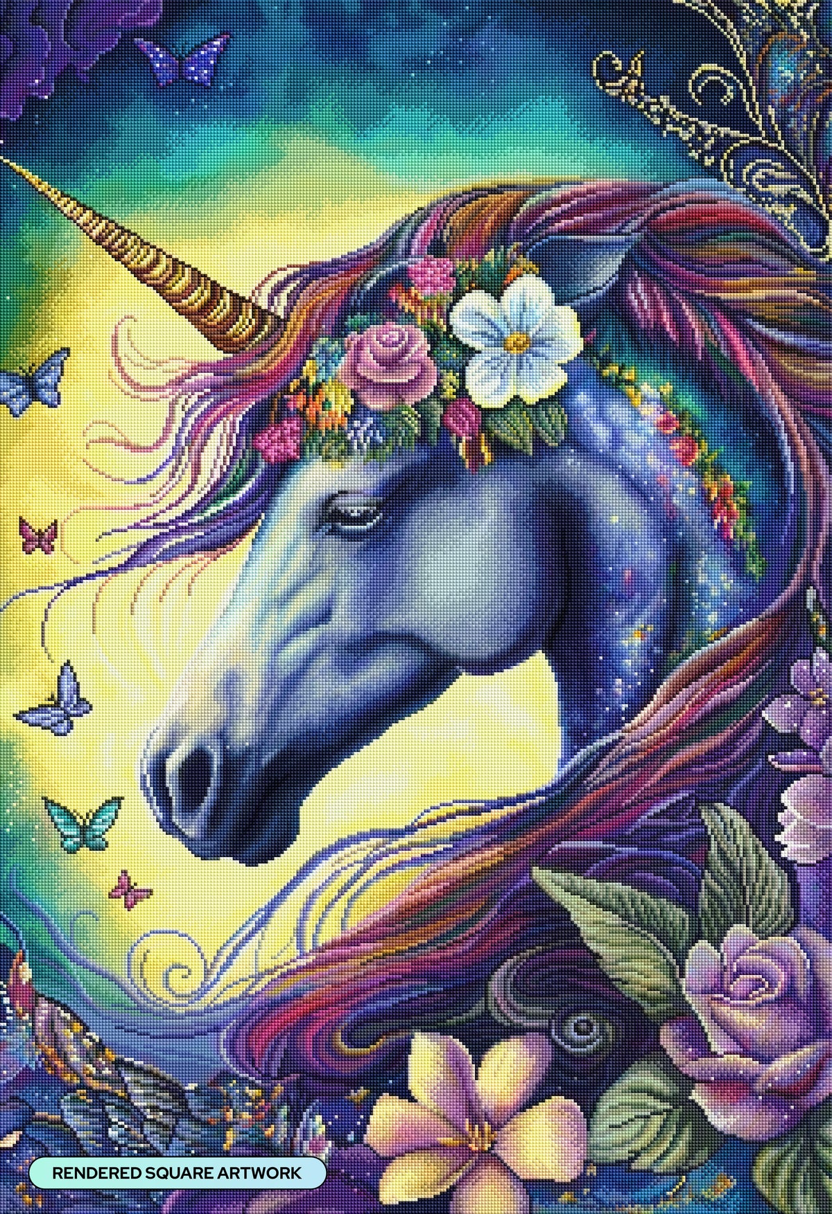 Diamond Painting Ultra Elegant Unicorn 25.6" x 37.4" (65cm x 94.8cm) / Square with 78 Colors including 2 ABs and 3 Fairy Dust Diamonds / 99,441