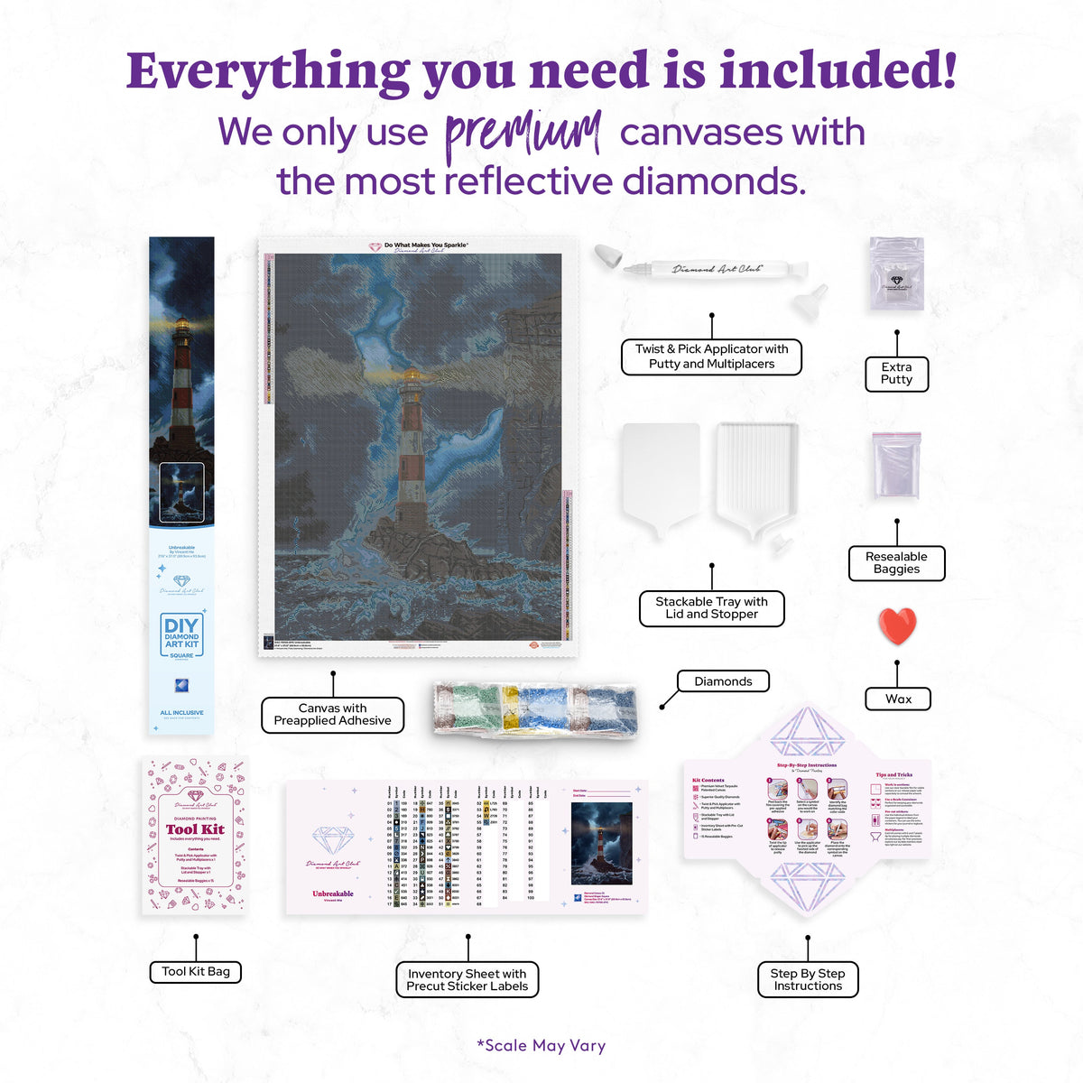 Diamond Painting Unbreakable 27.6" x 37" (69.9cm x 93.8cm) / Square with 55 Colors including 1 AB and 2 Iridescent Diamonds and 2 Fairy Dust Diamonds / 105,937