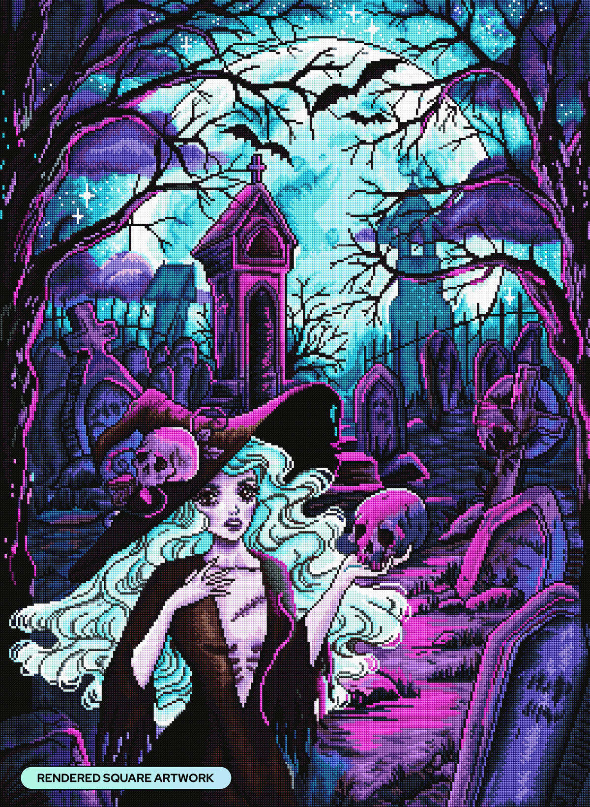 Diamond Painting Undead Witch 25.6" x 35" (65cm x 88.9cm) / Square with 43 Colors including 2 ABs and 2 Fairy Dust Diamonds / 93,177