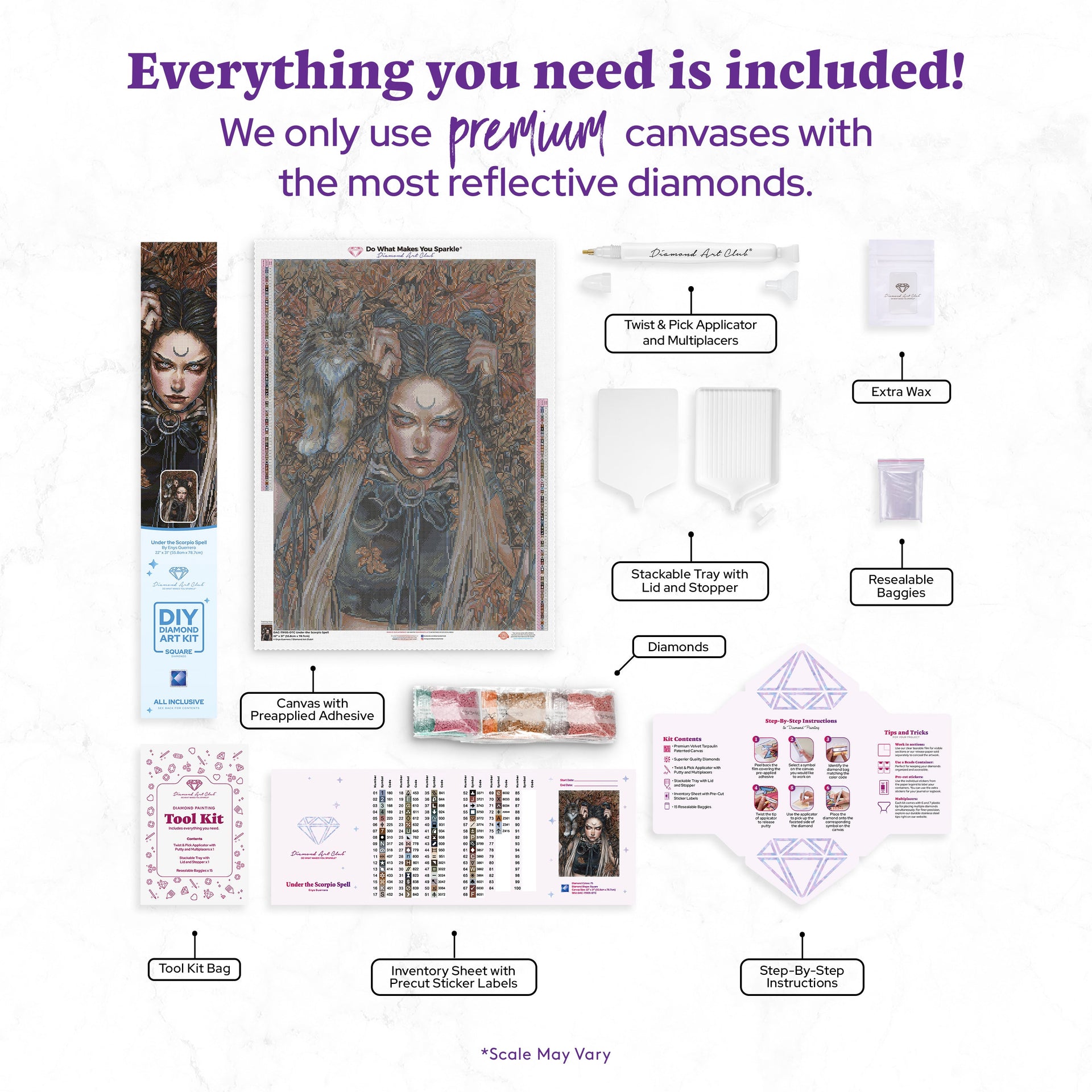 Diamond Painting Under the Scorpio Spell 22" x 31" (55.8cm x 78.7cm) / Square with 75 Colors including 1 AB and 3 Fairy Dust Diamonds / 70,784