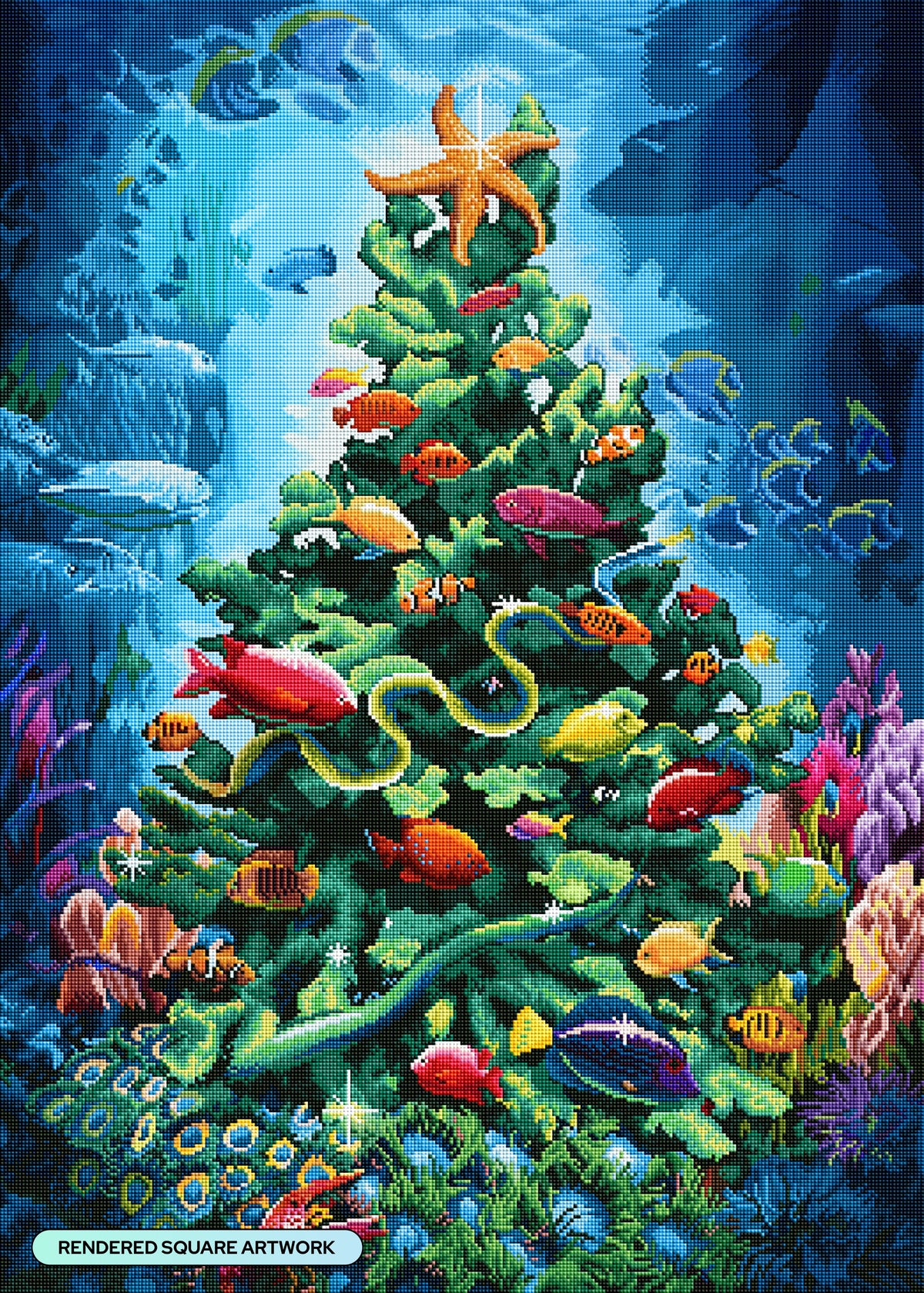 Diamond Painting Undersea Christmas Tree 25.6" x 35.8" (65cm x 90.8cm) / Square with 82 Colors including 4 ABs and 2 Fairy Dust Diamonds / 95,265