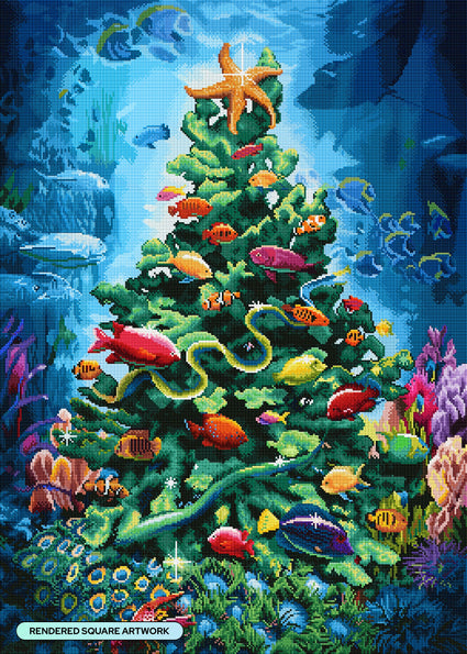 Diamond Painting Undersea Christmas Tree 25.6" x 35.8" (65cm x 90.8cm) / Square with 82 Colors including 4 ABs and 2 Fairy Dust Diamonds / 95,265