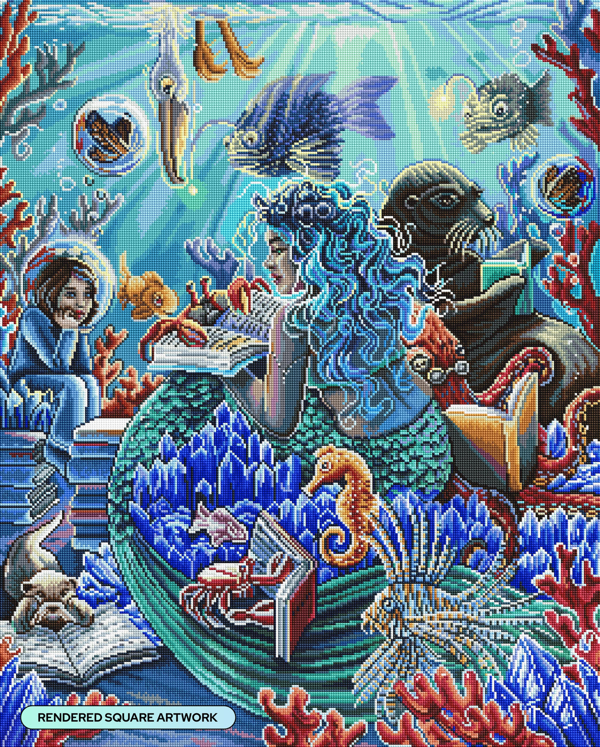 Diamond Painting Undersea Library 25.6" x 31.9" (65cm x 80.9cm) / Square with 59 Colors including 3 ABs and 1 Iridescent Diamond and 4 Fairy Dust Diamonds / 84,825