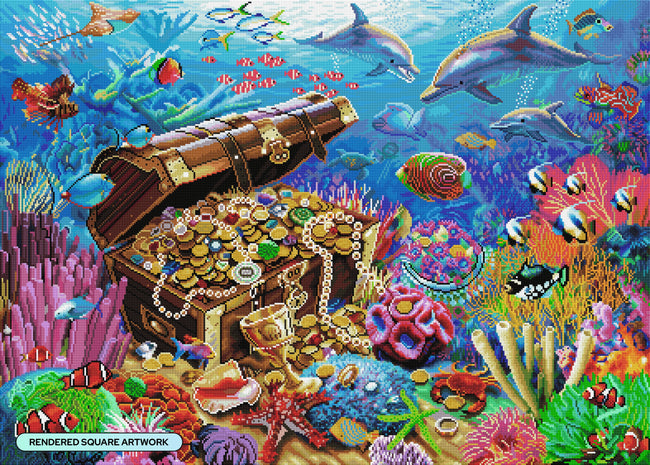 Diamond Painting Undersea Treasure 38.6" x 27.6" (98cm x 70cm) / Square with 80 Colors including 5 ABs and 3 Fairy Dust Diamonds / 110,433