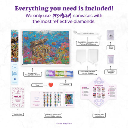 Diamond Painting Undersea Treasure 38.6" x 27.6" (98cm x 70cm) / Square with 80 Colors including 5 ABs and 3 Fairy Dust Diamonds / 110,433