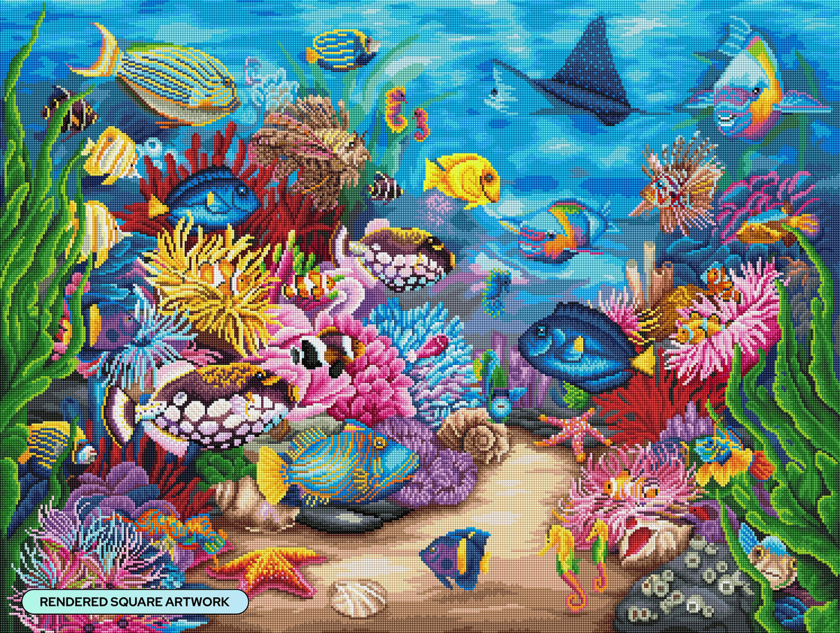 Diamond Painting Underwater 36.6" x 27.6" (93cm x 70cm) / Square With 65 Colors Including 4 ABs and 2 Fairy Dust Diamonds / 104,813