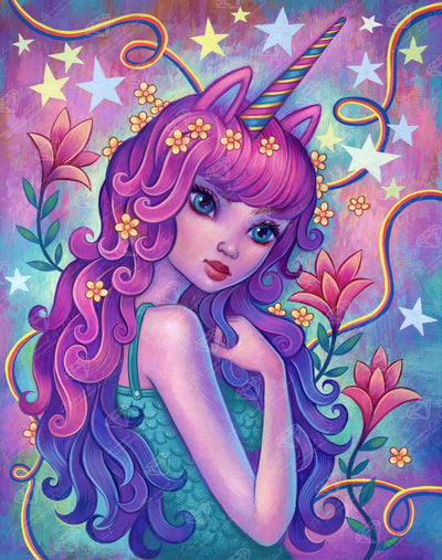 Diamond Painting Unicorn Girl 22" x 28" (55.8cm x 70.6cm) / Round with 64 Colors including 6 ABs and 3 Fairy Dust Diamonds / 50,148