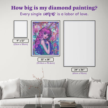 Diamond Painting Unicorn Girl 22" x 28" (55.8cm x 70.6cm) / Round with 64 Colors including 6 ABs and 3 Fairy Dust Diamonds / 50,148