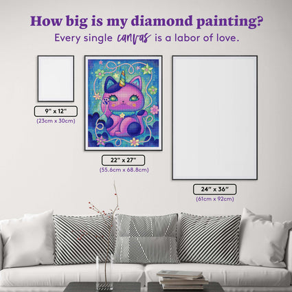 Diamond Painting Unicorn Manekineko 22" x 27" (55.6cm x 68.8cm) / Round with 59 Colors including 3 ABs and 2 Fairy Dust Diamonds / 50,500