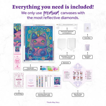 Diamond Painting Unicorn Manekineko 22" x 27" (55.6cm x 68.8cm) / Round with 59 Colors including 3 ABs and 2 Fairy Dust Diamonds / 50,500