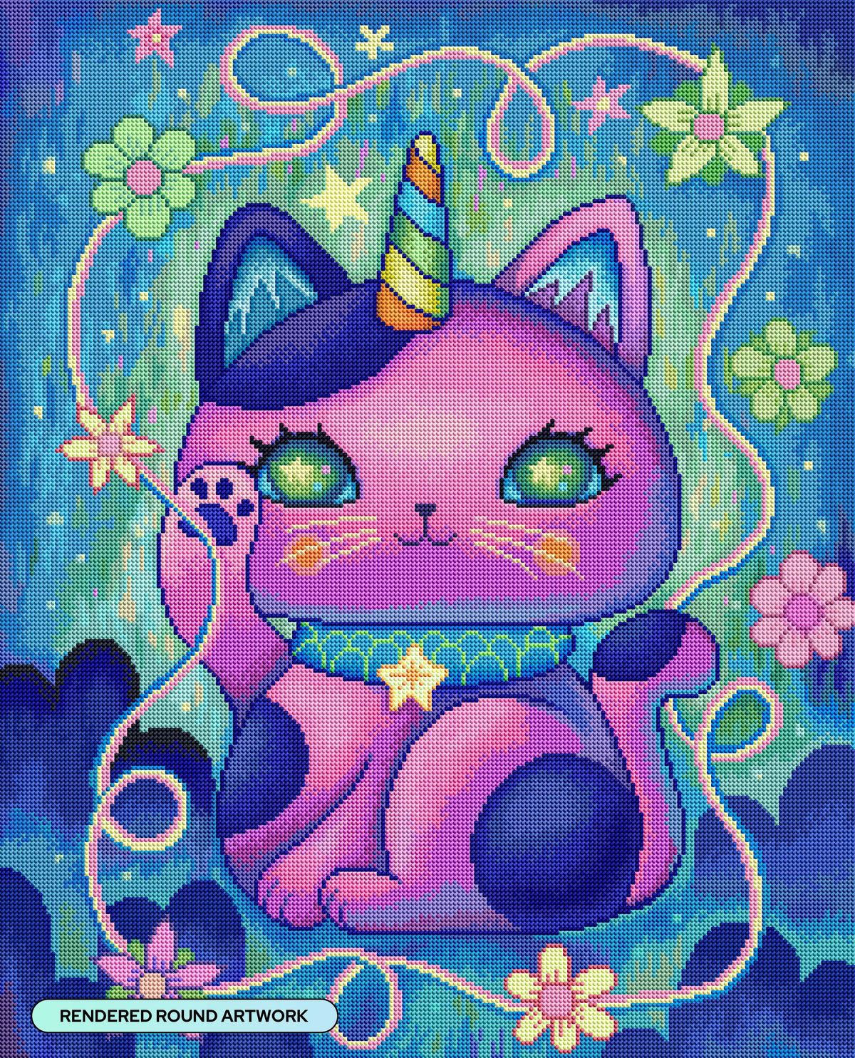Diamond Painting Unicorn Manekineko 22" x 27" (55.6cm x 68.8cm) / Round with 59 Colors including 3 ABs and 2 Fairy Dust Diamonds / 50,500