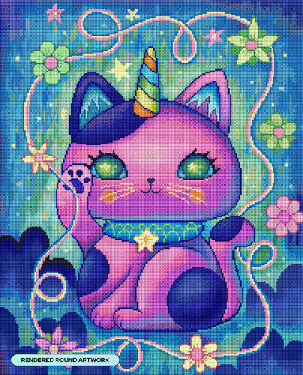 Diamond Painting Unicorn Manekineko 22" x 27" (55.6cm x 68.8cm) / Round with 59 Colors including 3 ABs and 2 Fairy Dust Diamonds / 50,500