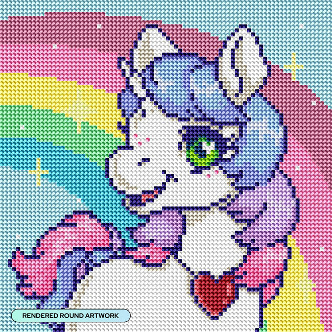 Diamond Painting Unicorn Rainbow  - Holiday Market 9" x 9" (23cm x 23cm) / Round With 24 Colors Including 2 ABs / 6,724